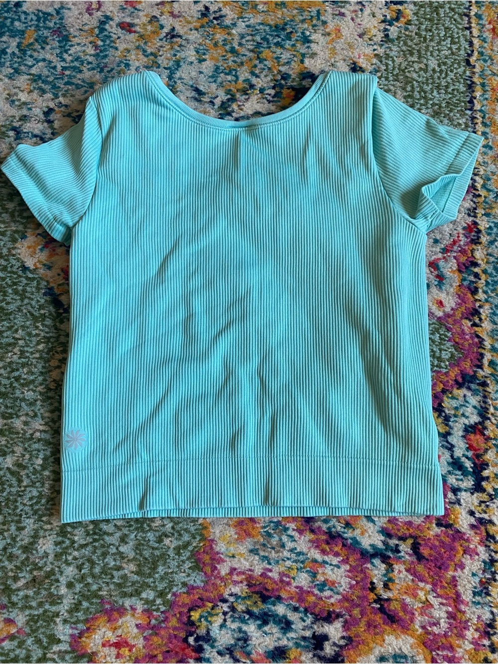 Athleta Girls' Ribbed Short Sleeve Top in Light Teal
